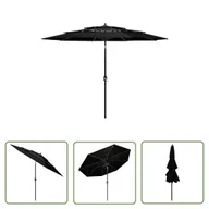 Parasole ogrodowe - The Living Store 3-poziomowy parasol na aluminiowym słupku - czarny - 3 m - Parasol Ogrodowy - miniaturka - grafika 1