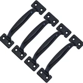 Zawiasy, okucia i inne akcesoria - Zestaw 4 uchwytów do drzwi stodołowych w stylu retro do szafek kuchennych, odległość między otworami: 58 mm, czarne żelazo - miniaturka - grafika 1