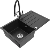 Zlewozmywaki z baterią - Mexen Bruno zlewozmywak granitowy 1-komorowy z ociekaczem i baterią kuchenną Duo, czarny/srebrny metalik - 6513-73-671701-07 - miniaturka - grafika 1