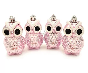 Bombki choinkowe różowe sowy komplet 4 sztuki nietłukące się - Bombki - miniaturka - grafika 1