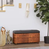 Ławki do przedpokoju - vidaXL Ławka ze schowkiem i brązową poduszką, 69 cm, pałka wodna - miniaturka - grafika 1