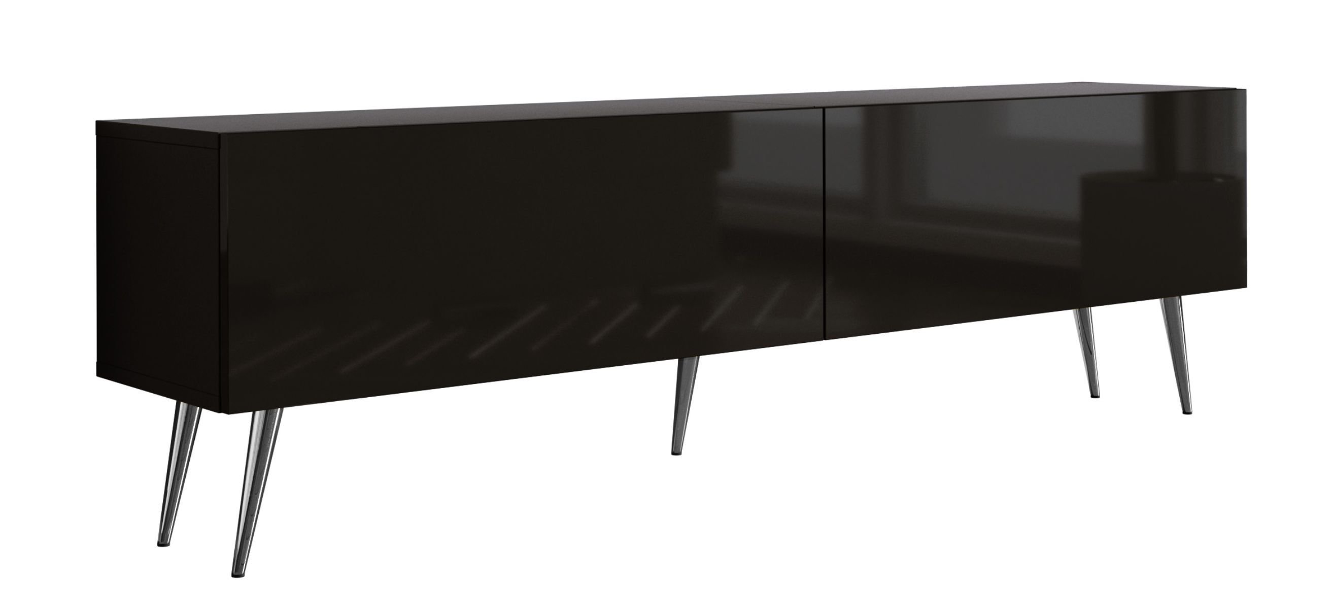 Szafka pod TV czarny mat / czarny połysk, chromowane nóżki, A: szer: 170 cm, wys: 52 cm, gł: 32 cm