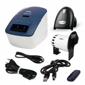 Drukarki kart i etykiet - Drukarka etykiet Brother QL-600B 300dpi / do 62mm / PC / Mac / USB / z czytnikiem kodów HDWR HD43 w zestawie - miniaturka - grafika 1