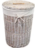 Kosze na bieliznę - Kosz na pranie Kosz na pranie Skrzynia na pranie wiklinowa biała okrągła 96L Pokrywa D.46 H.62 - miniaturka - grafika 1