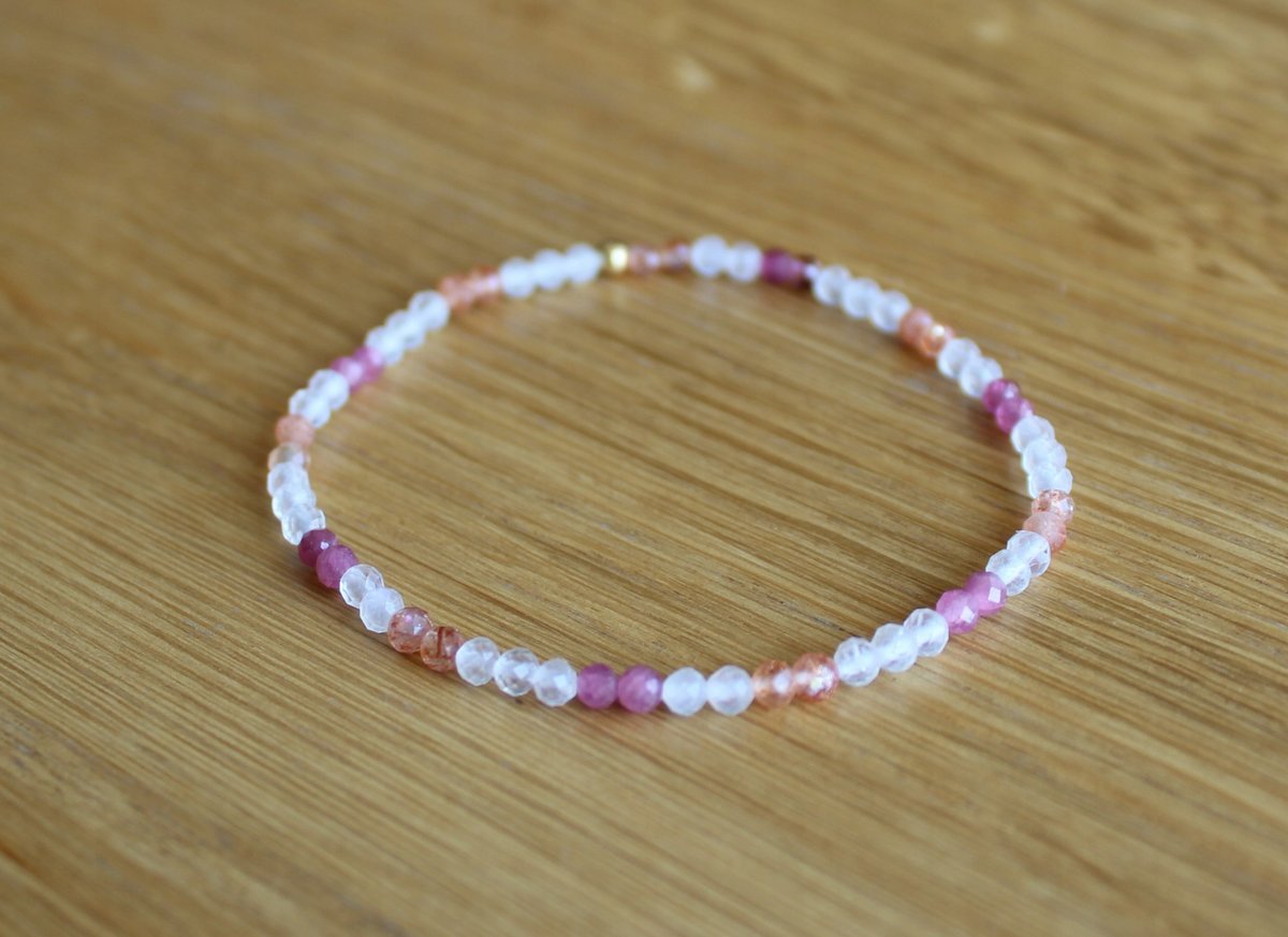 Bransoletka LETNI MIX KAMIEŃ KSIĘŻYCOWY SŁONECZNY RUBELIT gumka agalag, bez marki, AG00000704