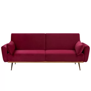 Beliani Sofa rozkładana welurowa ciemnoczerwona EINA - Sofy i kanapy - miniaturka - grafika 1