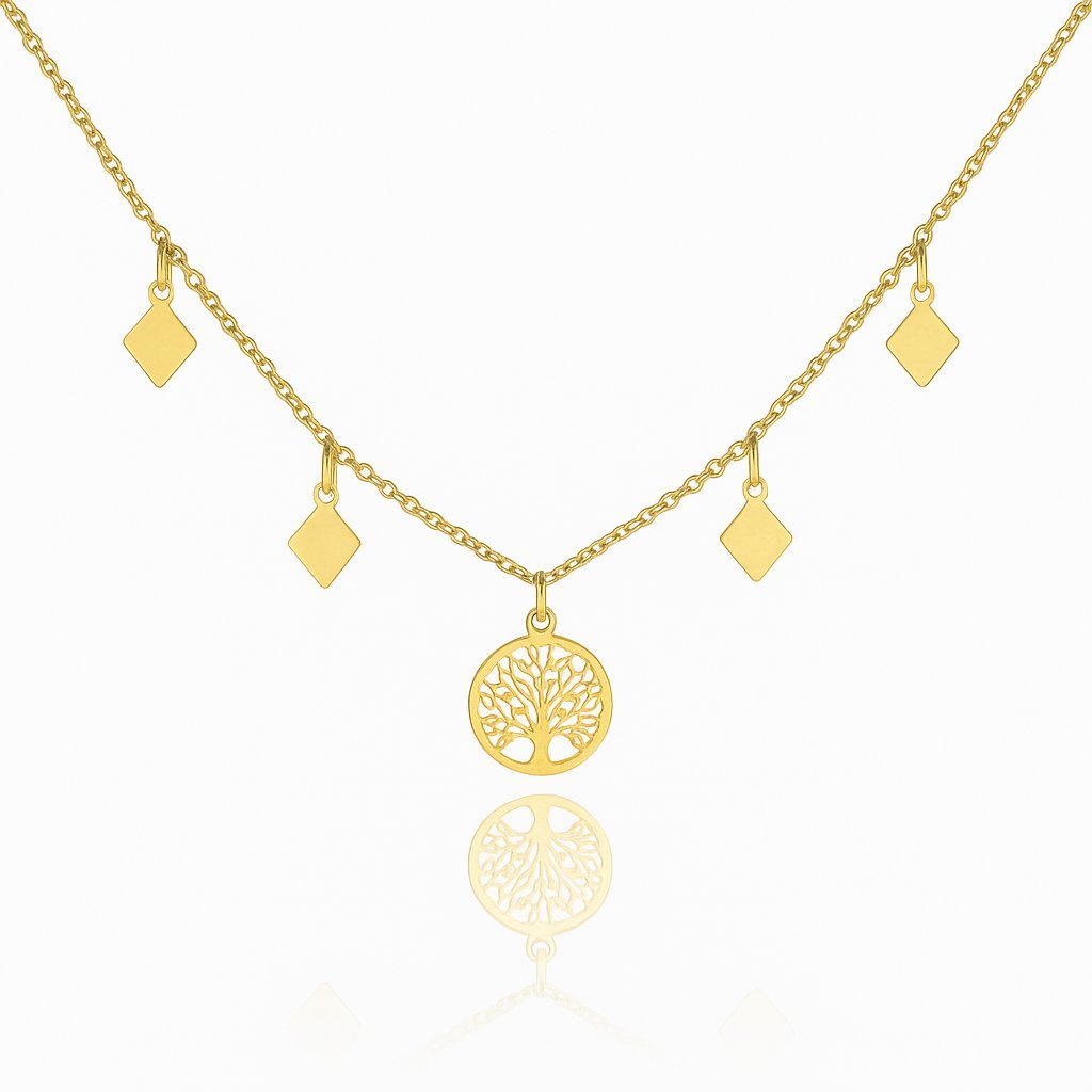 Naszyjnik Thalia Złoty Drzewo Życia Drzewko Szczęścia Stal PVD 316L 44cm Prezent