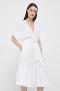Sukienki - Lauren Ralph Lauren sukienka lniana kolor biały midi rozkloszowana - miniaturka - grafika 1