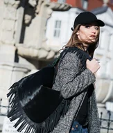 Torebki damskie - Duża torba skórzana. Zestaw Mustang z krótkim paskiem z frędzlami - miniaturka - grafika 1