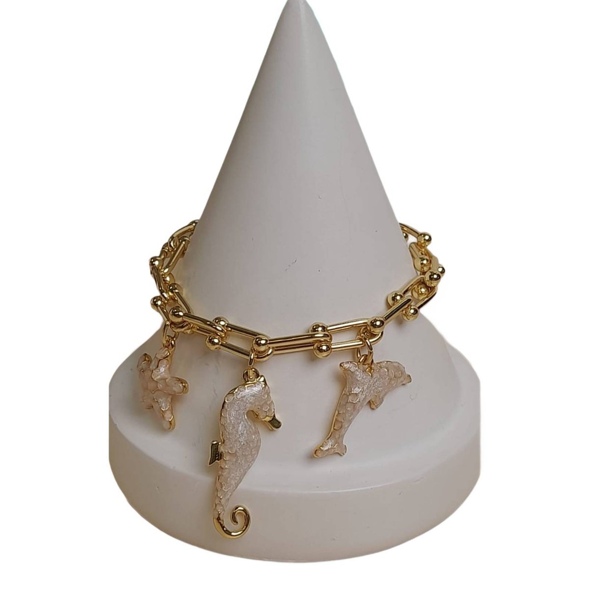 Colibra Pozłacana Bransoletka perłowe morskie zawieszki Delfin Oceanique