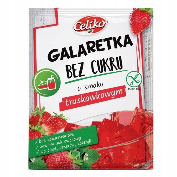 Bezglutenowa galaretka truskawkowa bez cukru 14g Celiko