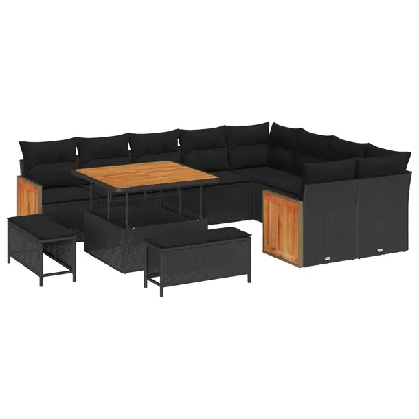Zestaw Narożny Sofa Ogrodowa z Stolikiem, Czarny Polirattan, 5 Osób