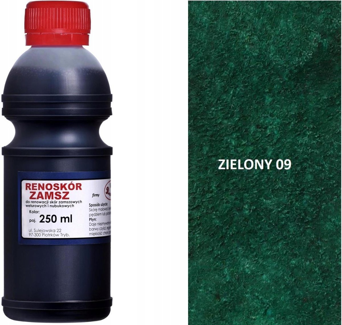 ZIELONY 09 ZIELONA FARBA RENOSKÓR 250 ml WILBRA DO SKÓRY ZAMSZU NUBUKU PŁYN