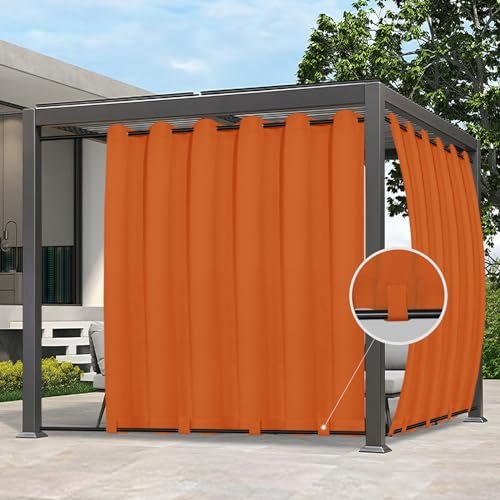 Easy-Going Outdoor Curtains Waterproof Windproof Weatherproof Curtain for Patio 110x108 inch, Orange