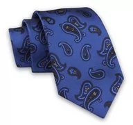 Krawaty i muchy męskie - Niebiesko-Granatowy Elegancki Męski Krawat -ALTIES- 7cm, Stylowy, Klasyczny, Wzór Paisley - Alties - miniaturka - grafika 1