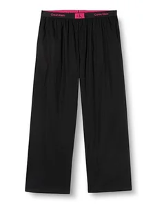 Calvin Klein Damskie spodnie do spania, Czarny z logo w kolorze różowej fuksji, L - Spodnie damskie - miniaturka - grafika 1