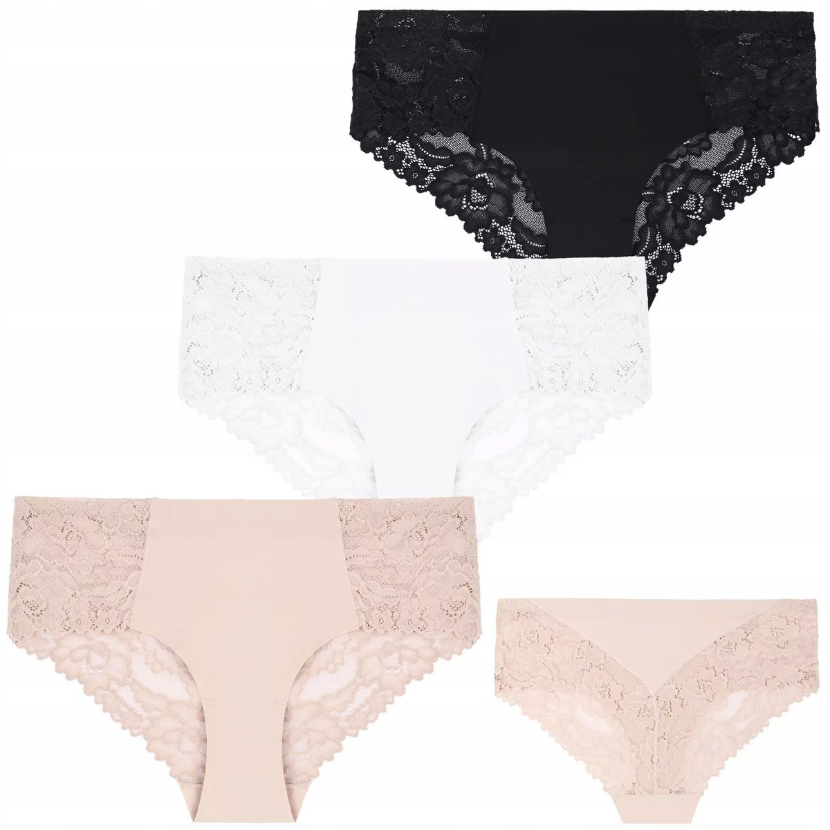 3X Majtki Damskie Figi Bikini Ozdobne Koronkowe Wielokolorowe Moraj M