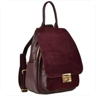 Torebki damskie - Plecak skórzany włoski bordowy Borse in Pelle z klapą zamszową - miniaturka - grafika 1