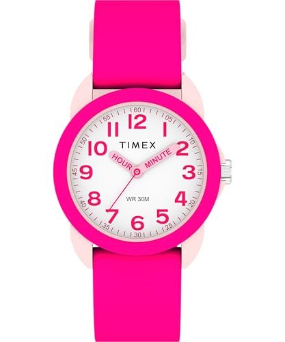 Timex Zegarek dla Dzieci Time Machines 30 mm, Różowy Silikonowy Pasek, Biała Tarcza, Różowa Obudowa TW2W92200