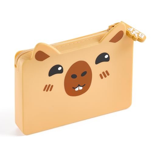 Back2Fun - Etui na karty dla dzieci z zewnętrzną kieszenią na kartę do przenoszenia, wielofunkcyjny silikonowy futerał: klucze, monety lub małe przedmioty, tłoczone uszy, styl Kawaii, Capibara