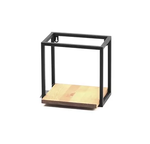 Kwietnik Ścienny Półka Wisząca Metalowa Drewno 24/24/15cm czarny LOFT - Kwietniki - miniaturka - grafika 1