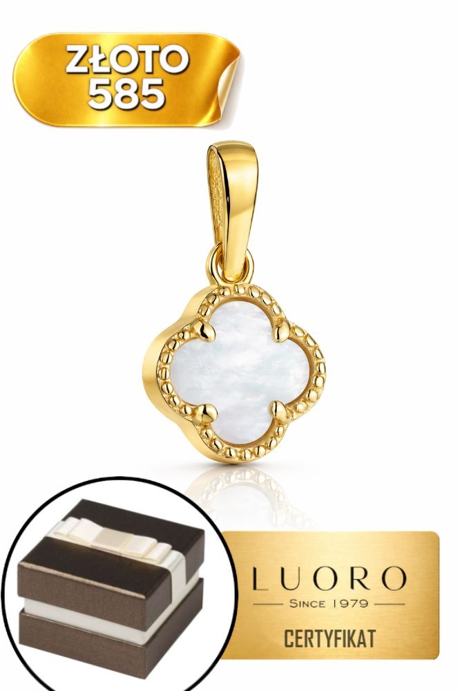 ZAWIESZKA ZŁOTA 585 14K KONICZYNKA Z MASĄ PERŁOWĄ 8 MM DELIKATNA 1,6 CM