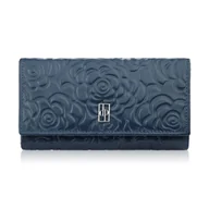 Portfele - DUŻY PORTFEL DAMSKI SKÓRZANY Z TŁOCZENIEM W KWIATY GRANATOWY PAOLO PERUZZI AL-14-NV - miniaturka - grafika 1
