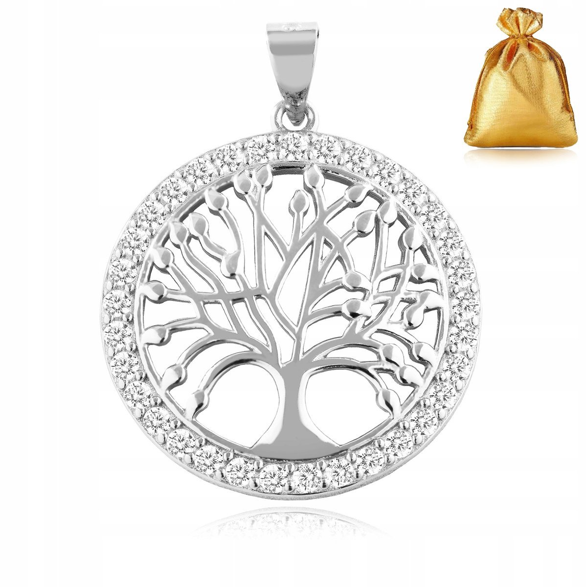 SREBRNY WISIOREK DRZEWKO SZCZĘŚCIA PR 925 ZAWIESZKA NA ŁAŃCUSZEK + CYRKONIE