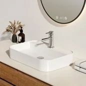 Umywalki - EMKE Umywalka ceramiczna 60x40x11 cm, Prostokątna Umywalka nablatowa z nawierconym otworem na baterię, brylantowa biel - miniaturka - grafika 1