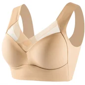 Biustonosze - Miękki Wygodny Biustonosz Bezszwowy Stanik Sportowy Fitness Top Beżowy M 38 - miniaturka - grafika 1