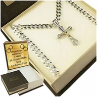 Naszyjniki męskie - Srebrny Łańcuszek Męski Naszyjnik Pancerka Srebro 925 Z Krzyżykiem Grawer - miniaturka - grafika 1