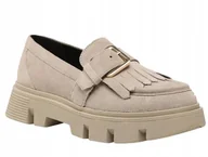 Mokasyny damskie - GEOX D VILDE DAMSKIE BUTY BEŻOWE MOKASYNY WSUWANE SKÓRZANE 41 JTL - miniaturka - grafika 1