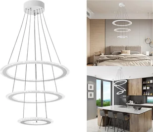 YARDIN Nowoczesne 128W zimne białe lampy wiszące LED żyrandol, prosta okrągła akrylowa lampa wisząca do salonu sypialni - Lampy sufitowe - miniaturka - grafika 1