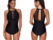 Stroje kąpielowe - STRÓJ KĄPIELOWY JEDNOCZĘŚCIOWY KOSTIUM WYSZCZUPLAJĄCY DAMSKI CZARNY L - miniaturka - grafika 1
