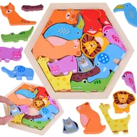Zabawy w naśladowanie dorosłych - Układanka kolorowe Puzzle drewniane Zwierzęta z ZOO 13 ele ZA4759 - miniaturka - grafika 1