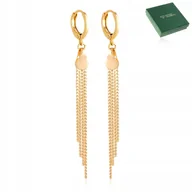 Kolczyki - PIĘKNE ZŁOTE KOLCZYKI 18K STAL CHIRURGICZNA WISZĄCE DŁUGIE ZATRZASK PREZENT - miniaturka - grafika 1