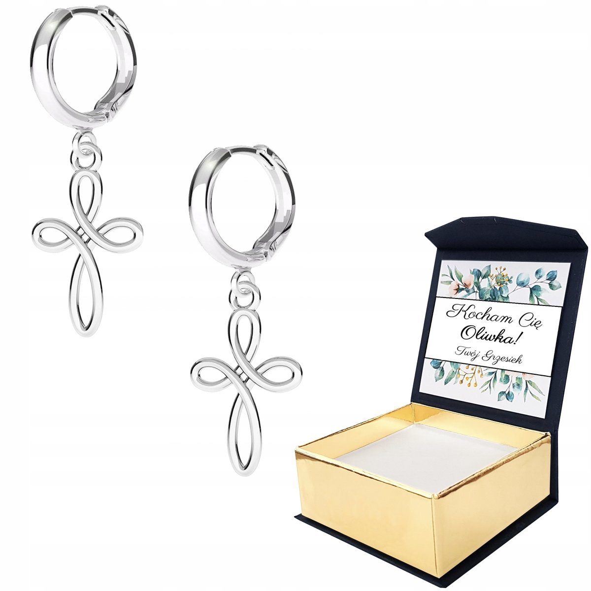 Kolczyki srebrne Ażurowy Krzyż 925 WŁASNY NADRUK