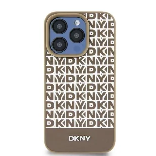 Etui DKNY Leather Printed Pattern Metal Logo MagSafe na iPhone 15 / 14 / 13 - brązowe - Etui i futerały do telefonów - miniaturka - grafika 1