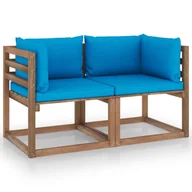 Sofy ogrodowe - VidaXL Ogrodowa sofa 2-os. z palet, jasnoniebieskie poduszki, sosna! 3067276 - miniaturka - grafika 1