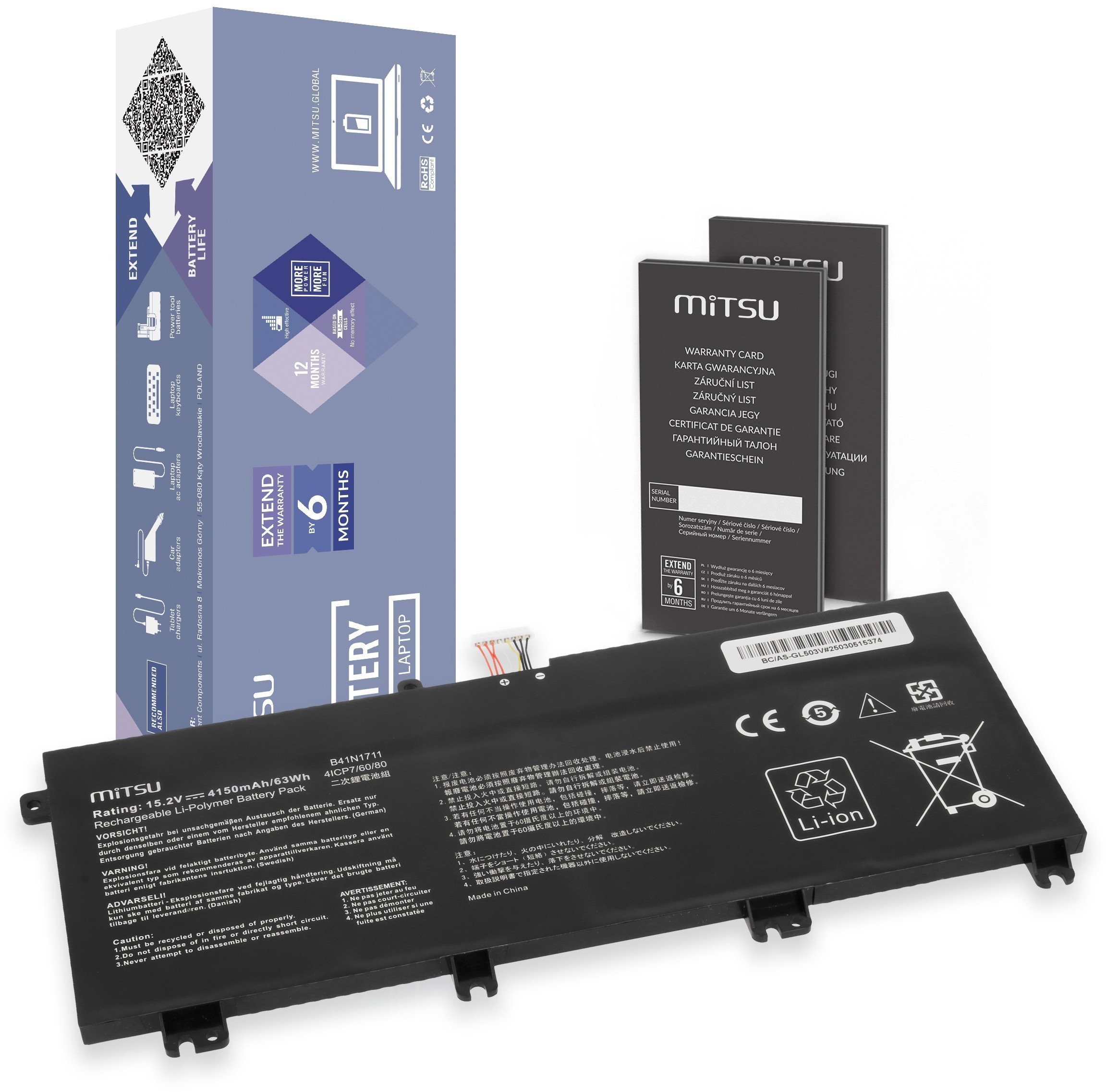 Bateria Mitsu do Asus ROG Strix GL503V, GL703V, FX705D krótka taśma