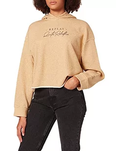 Replay Damska bluza z kapturem, 010 Złoto Lurex, S - Bluzy damskie - miniaturka - grafika 1