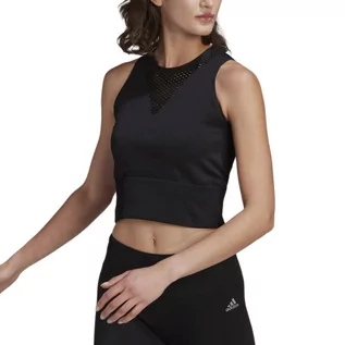 Koszulki sportowe damskie - Koszulka adidas Run Fast Aeroknit Running Crop Top H57772 - czarna - grafika 1