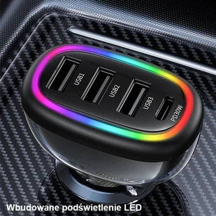 USAMS Ład. sam. 1xUSB-C 3xUSB-A C34 48W 3A+C PD Fast Charge czarny/black CC170CC01 (US-CC170) - Ładowarki samochodowe - miniaturka - grafika 5