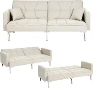 Sofy i kanapy - Sofa rozkładana HWC-K65, sofa rozkładana dla gości, funkcja spania powierzchnia spania 170x104 cm ~ tkanina/tekstylia kremowo-beżowy - miniaturka - grafika 1