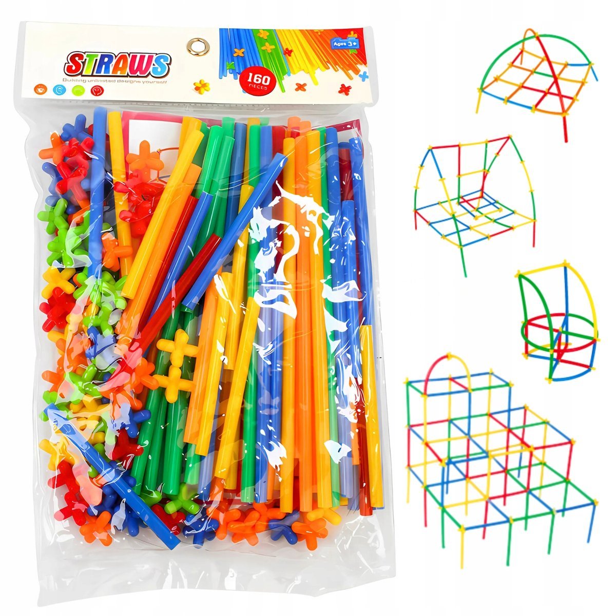 Klocki Konstrukcyjne Słomki Rurki Patyczki 3D 160 el Kreatywna Zabawa Nauka