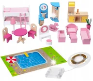 Domki dla lalek - Domek dla Lalek Drewniany Duży XXL Willa Meble Basen Akcesoria dla Dzieci - miniaturka - grafika 1