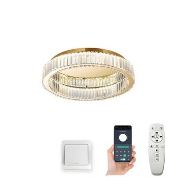 Lampa Kryształowa Sufitowa Żyrandol Pierścień Ring Led Ø40 CM Złoty Z Pilot