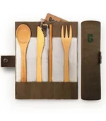 Zestawy sztućców - BAMBAW Zestaw Sztućców z Organicznego Bambusa w Bawełnianej Pochewce, Zero Waste, Bambaw - miniaturka - grafika 1