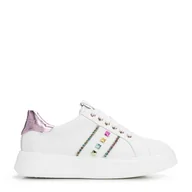 Półbuty męskie - Sneakersy z imitacji skóry z ozdobami biało - różowe - miniaturka - grafika 1