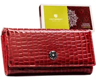 Portfele - Portfel damski skórzany PETERSON rfid stop duży elegancki rozbudowany lakierowany czerwony - miniaturka - grafika 1